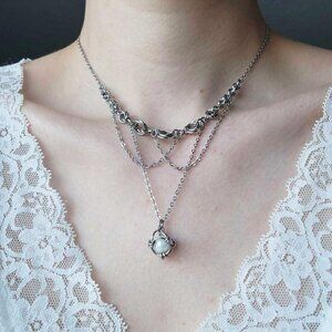 Victorian antique white pearl chandelier necklace with a small silver chain